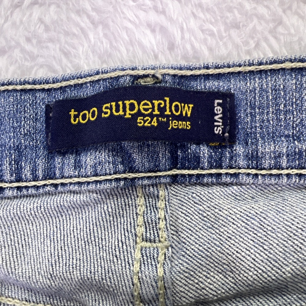 Y2K Levi's 524 Superlow Womens 9M LowRise Distressed Stretch Skinny Jean (30x31) - Picture 3 of 11
